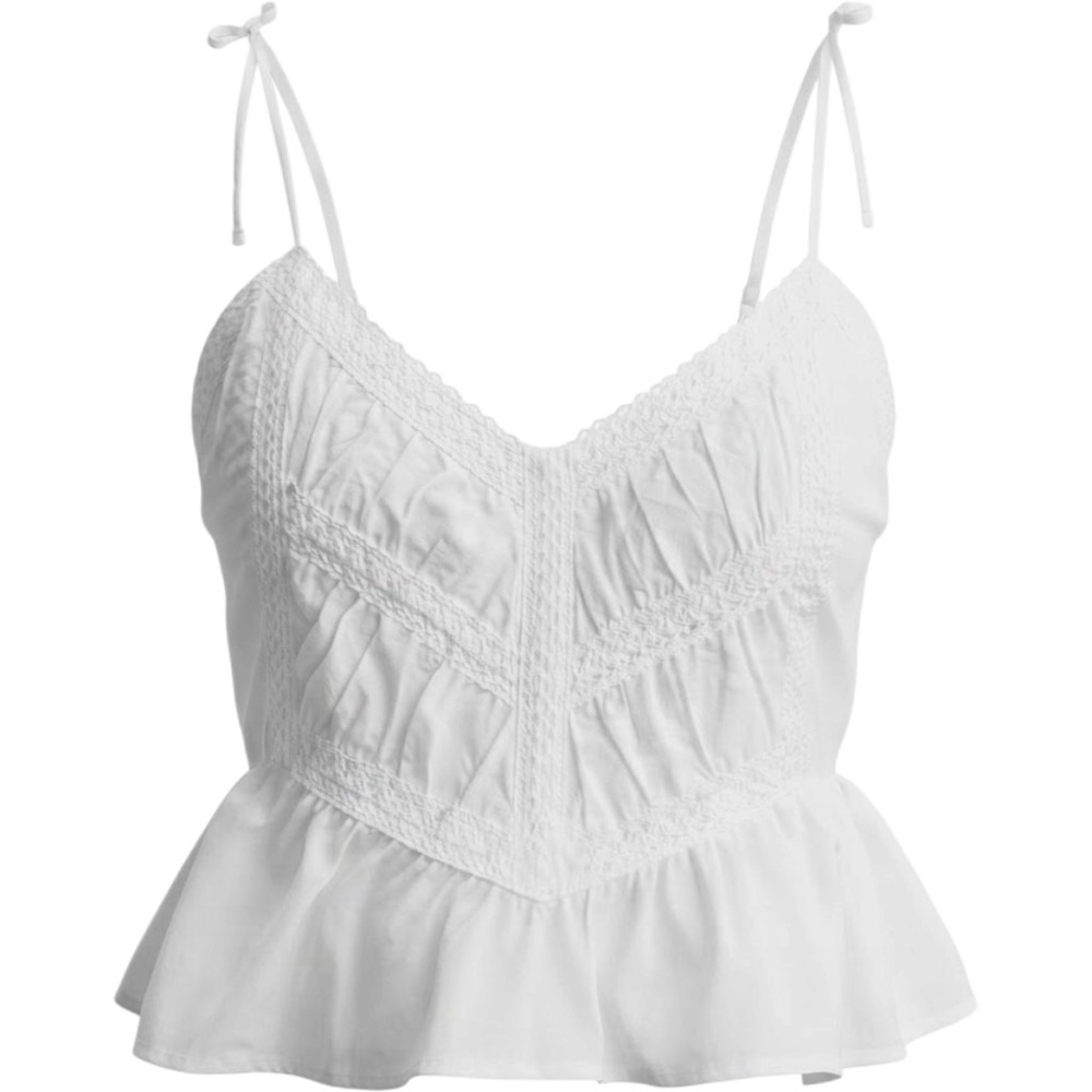 NB Lace Trim Peplum Tank Top Medium Vivid White Cotton Cami Camisole Shirt NWT